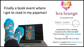 Author Reading Oct 18 at the Bra Lounge in Red Deer – Supporting Read for the Cure
